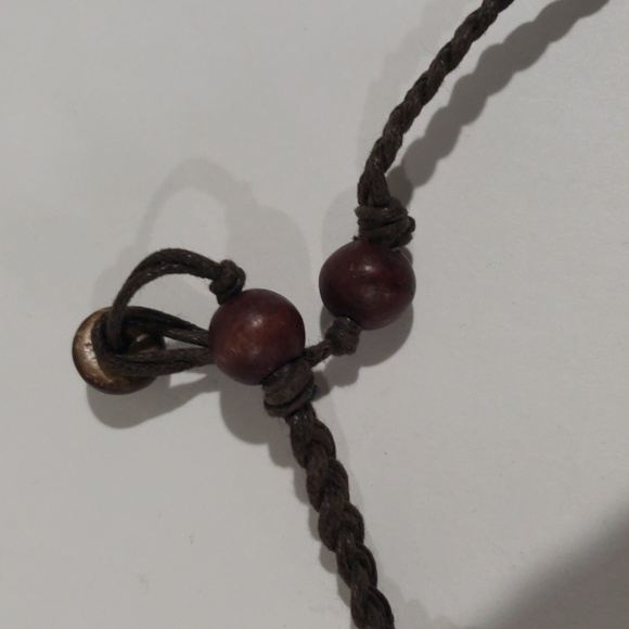 Braided Brown Cord Beaded Seashell Triangle Shape Necklace - Women's Jewelry - Picture 6 of 7